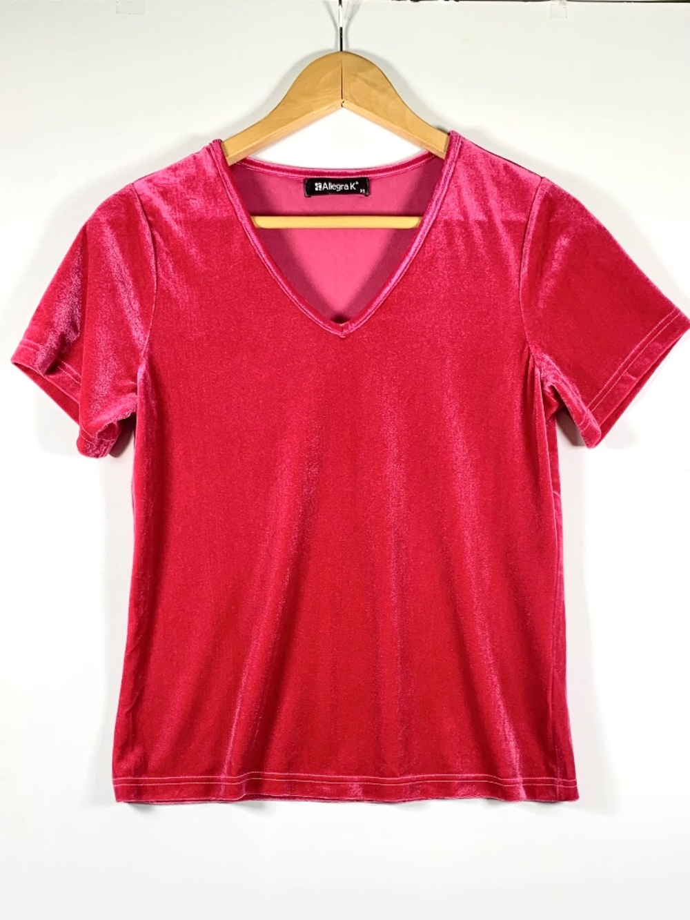 Allegra K T-Shirt Top V-Neck Short Sleeve Pink Red Rose Buttery Soft Night Out